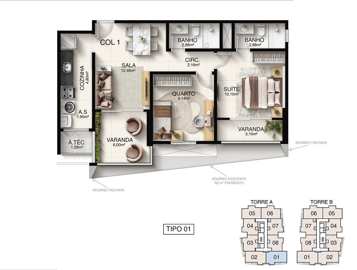 Planta Tipo 01 – Torre A do Macan Residence